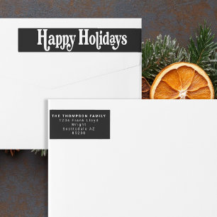 Simple Trendy Retro Black Holiday Return Address Wrap Around Label