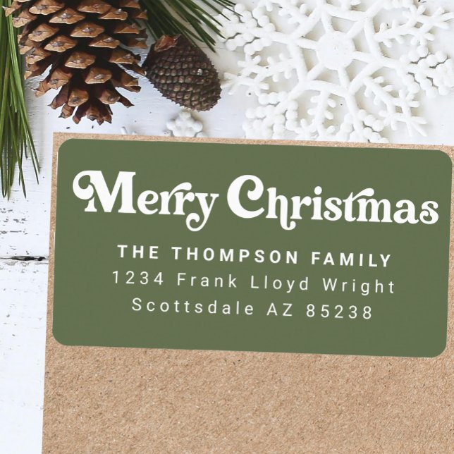Simple Trendy Retro Green Christmas Return Address Label (Creator Uploaded)