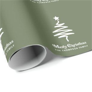 Simple Trendy Retro Green Personalized Christmas Wrapping Paper