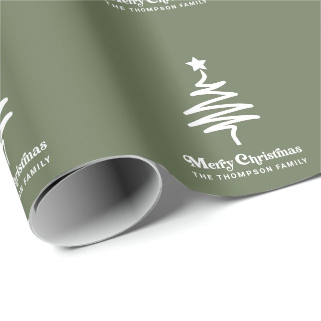 Simple Trendy Retro Green Personalized Christmas Wrapping Paper (Roll Corner)
