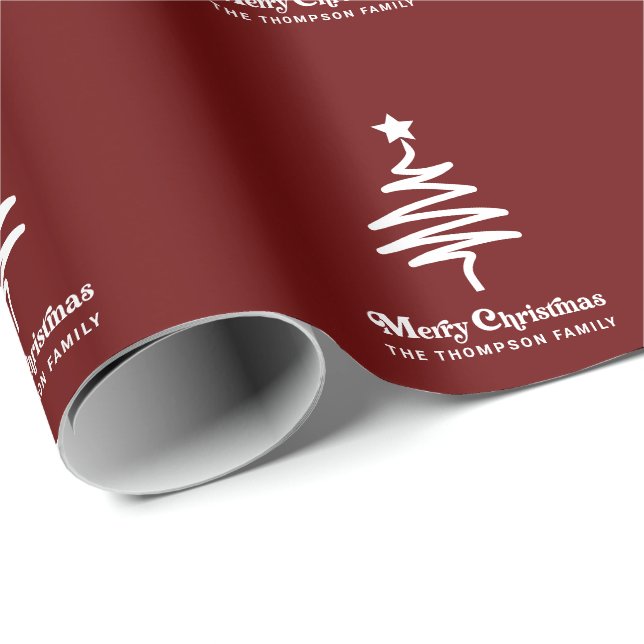 Simple Trendy Retro Red Personalized Christmas Wrapping Paper (Roll Corner)
