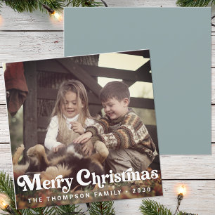 Simple Trendy Retro Typography Photo Christmas Holiday Card