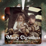 Simple Trendy Retro Typography Photo Christmas Metal Ornament<br><div class="desc">Celebrate the holidays with a personal touch using the Simple Trendy Retro Typography Photo Christmas Metal Ornament. This custom family photo ornament beautifully combines modern minimalist design with a contemporary festive vibe, making it the perfect keepsake for your Christmas tree. Featuring a personalized family portrait and retro-inspired typography, it brings...</div>