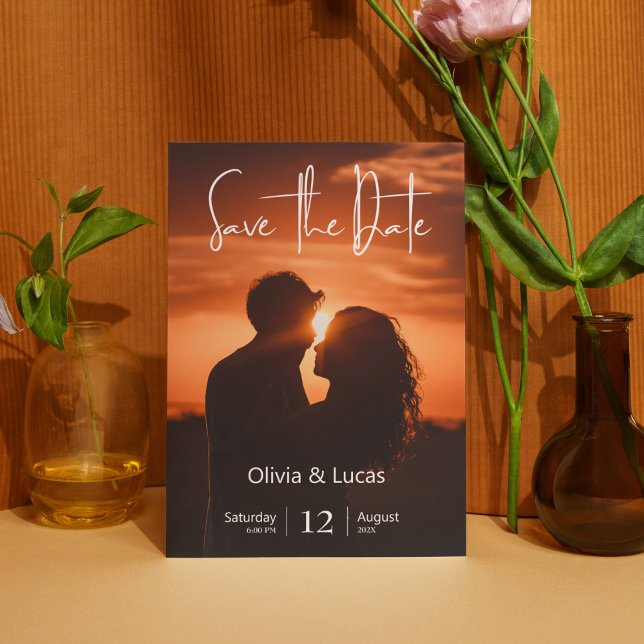 Simple Trendy Sun Photo Save The Date Wedding  Invitation (Sunshine Photo Save The Date Wedding Invitation)