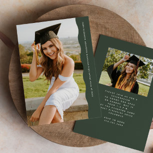 Simple trendy wavy edge green photo graduation invitation