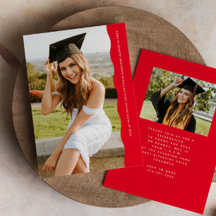 Simple trendy wavy edge red photo graduation invitation