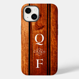 Simple Trendy Wood Grain Monogram Initials Case-Mate iPhone 14 Case