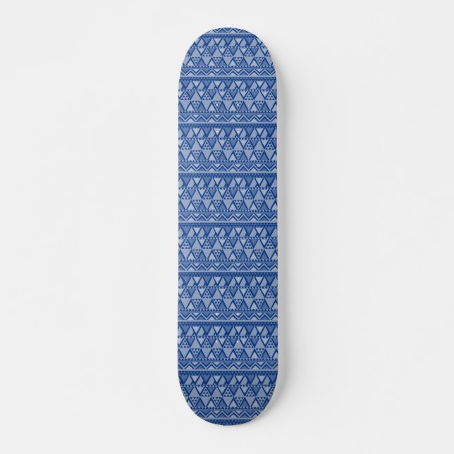 Simple Tribal Art Pattern Blue Skateboard (Front)