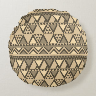 Simple Tribal Art Pattern Brown Round Pillow