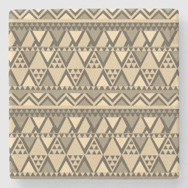 Simple Tribal Art Pattern Brown Stone Coaster (Front)