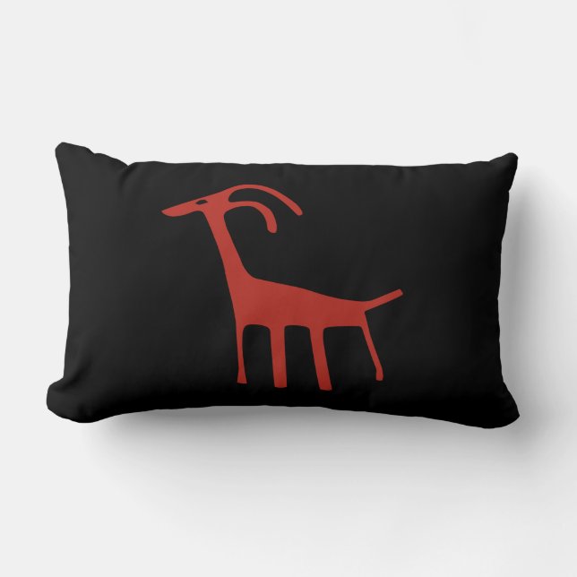 Simple Tribal Petroglyph Black and Red Goat Lumbar Pillow (Front)