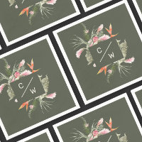 Simple Tropical floral Monogram Gree Wedding Paper