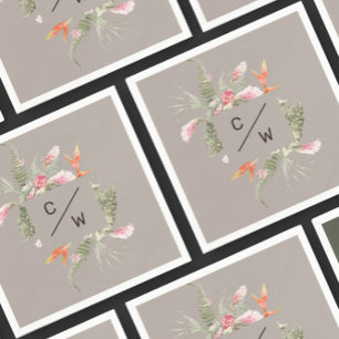 Simple Tropical Floral Monogram Taup Wedding Paper Napkin
