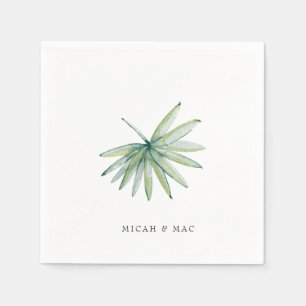 Simple Tropical Frond Beach Wedding Cocktail Napkin