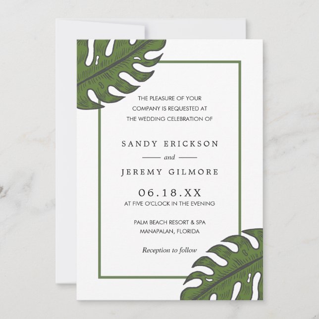 Simple Tropical Modern Wedding Invitation (Front)