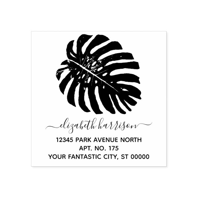 Simple Tropical Monstera Leaf Return Address Rubber Stamp (Imprint)