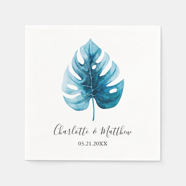 Simple Tropical Monstera Leaf Wedding Napkin (Front)