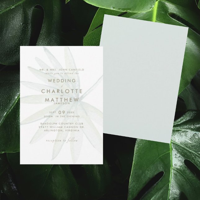 Simple Tropical Stem Seafoam Wedding Invitation (Creator Uploaded)