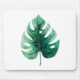 Simple Tropical Watercolor Green Leaf Mouse Pad