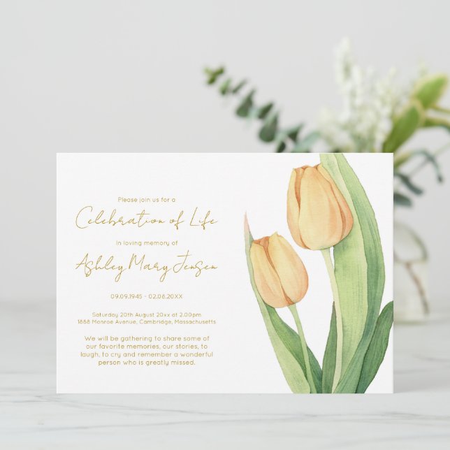 Simple Tulip Celebration of Life Funeral Invitation (Standing Front)
