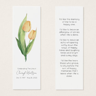 Simple Tulip Funeral Memorial Bookmark