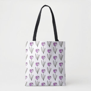 'Simple Tulips' Hand-Drawn Floral Pattern Tote Bag