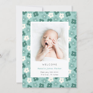 Simple Turquoise Floral Watercolor Birth Announcement