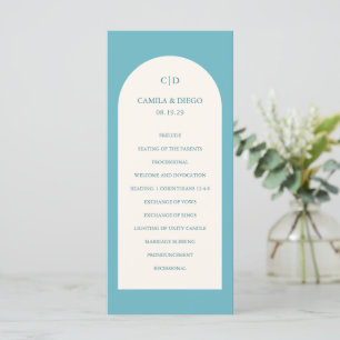 Simple Turquoise Monogram Arch Modern Wedding Program