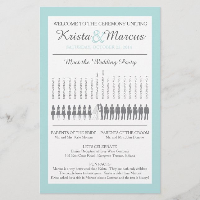 Simple Turquoise Silhouettes Programme de mariage (Devant)