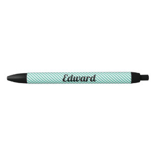 Simple Turquoise Stripe Custom Name Black Ink Pen