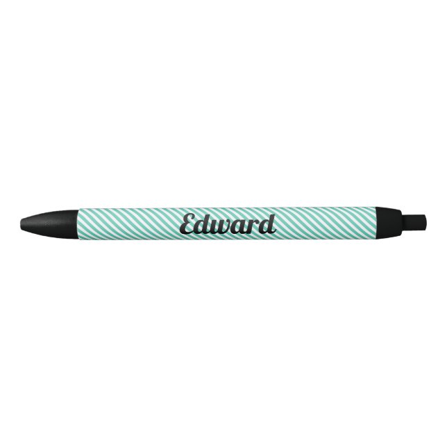 Simple Turquoise Stripe Custom Name Black Ink Pen (Front)