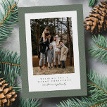 Simple tweed frame green photo Christmas Holiday Card<br><div class="desc">This simple Christmas card features one photo on the front surrounded by a sage green tweed frame. The festive fabric gives it a wintry vibe and the type allows you to create your own personalized message. The back has a matching tweed pattern and room for an additional photo. This holiday...</div>