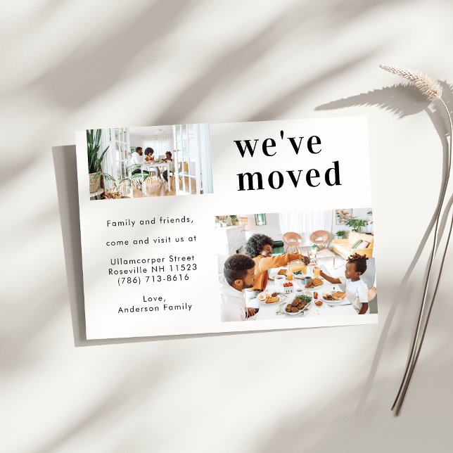  Simple Two Family Photo Minimalist Moving Announcement Postcard (Creator Uploaded)