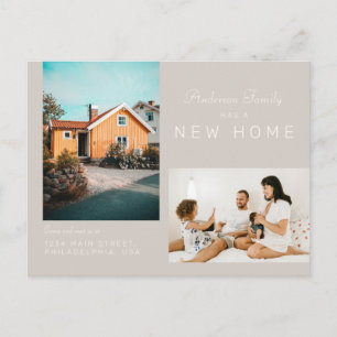Simple Two Family Photo New Home Moving Taupe Announcement Postcard