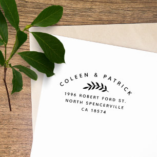 Simple Two Names Elegant Botanical Return Address Rubber Stamp