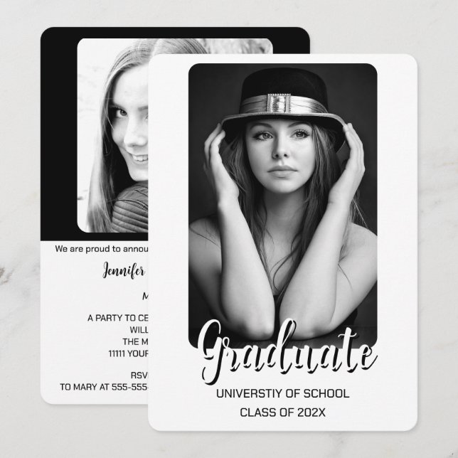 Simple Two Photo Graduation Invitation (Front/Back)