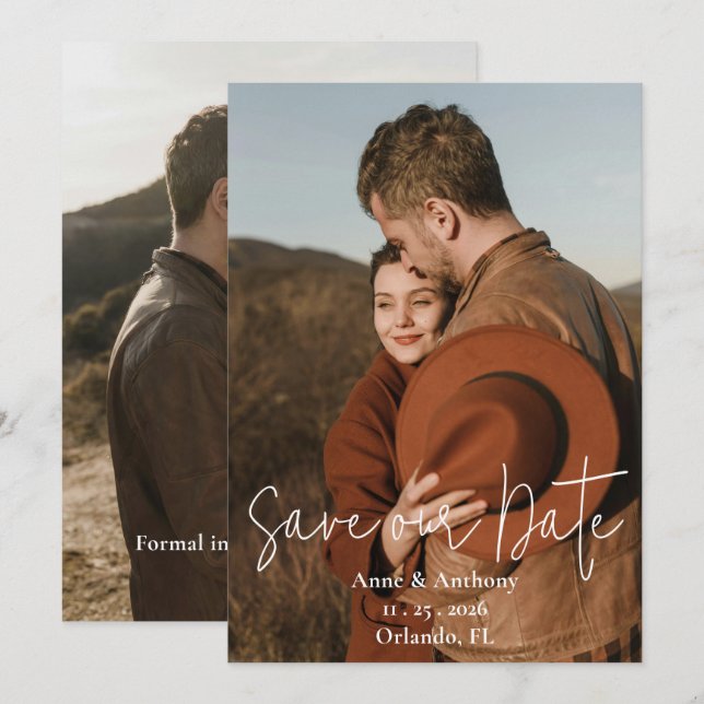 Simple Two Photos Flat Save The Date Card (Front/Back)
