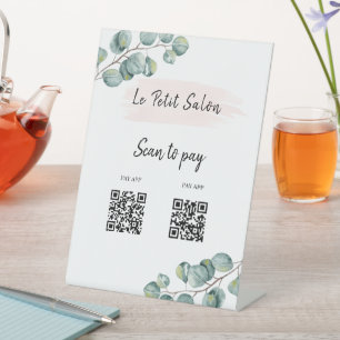 Simple Two QR Codes Scan to Pay Eucalyptus Salon Pedestal Sign