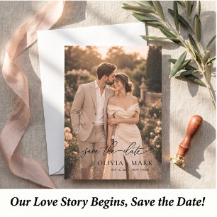 Simple two sided photo  modern script  elegant  save the date