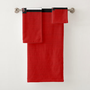 Simple Two Tone Black and Red Initials Monogram Bath Towel Set