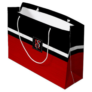 Simple Two Tone Black and Red Initials Monogram Large Gift Bag