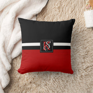 Simple Two Tone Black and Red Initials Monogram Throw Pillow