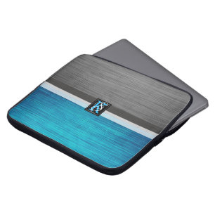 Simple Two Tone Blue and Grey Initials Monogram Laptop Sleeve