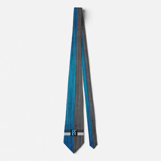 Simple Two Tone Blue and Grey Initials Monogram Tie (Front)