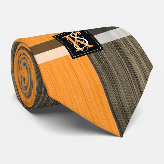 Simple Two Tone Orange and Sepia Initials Monogram Tie (Rolled)