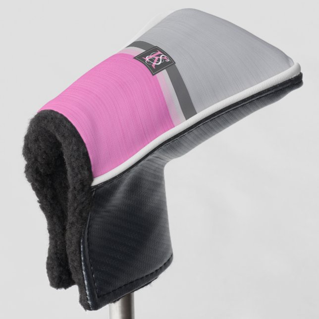 Simple Two Tone Pink and Grey Initials Monogram Golf Head Cover (3/4 Front)