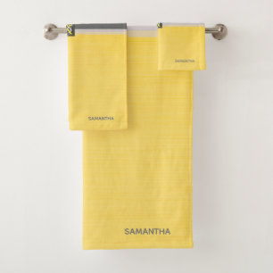 Simple Two Tone Yellow and Grey Initials Monogram Bath Towel Set