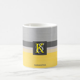 Simple Two Tone Yellow and Grey Initials Monogram Coffee Mug