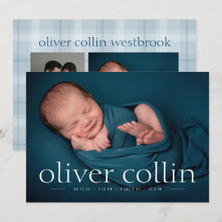 Simple Type Baby Boy Birth Photo Announcement 
