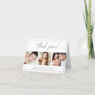 Simple Type Handlettering script Baby 3 Photos Thank You Card